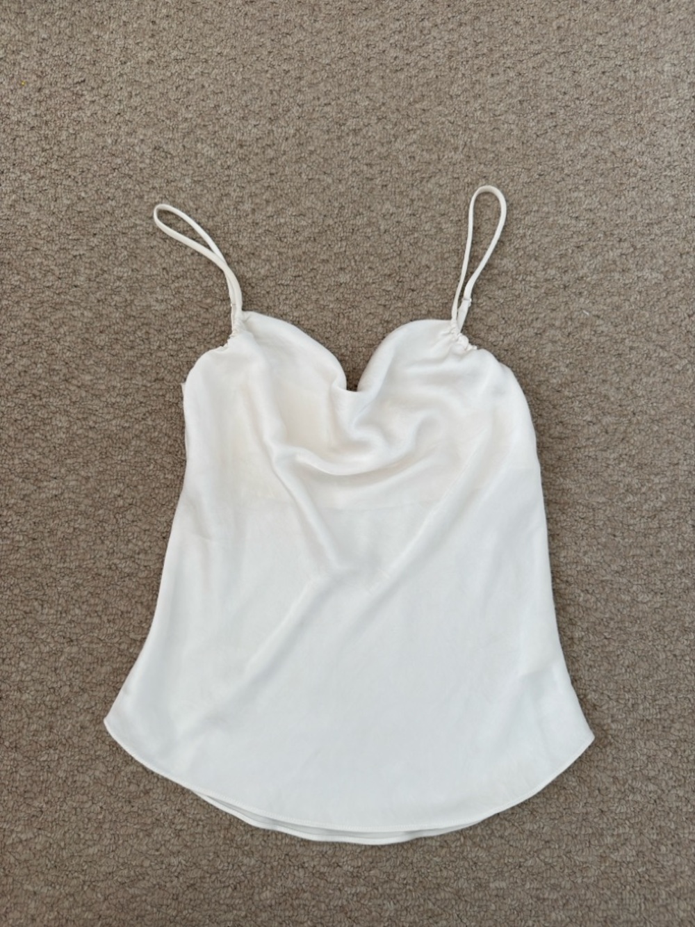 Aritzia Wilfred White Satin Cowl Tank with Spaghetti Straps
